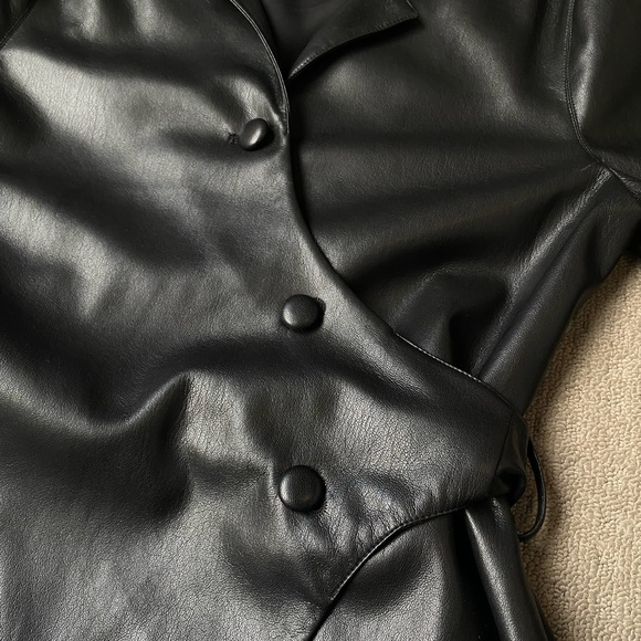 Nanushka Women Black Faux Vegan Leather Long Trench Coat Jacket Sz S - Picture 9 of 13